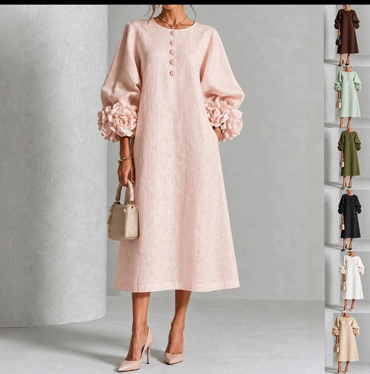 Three-dimensional Floral Dress With Puff Sleeves French-style A-line Party Wedding Dresses Women's Clothing