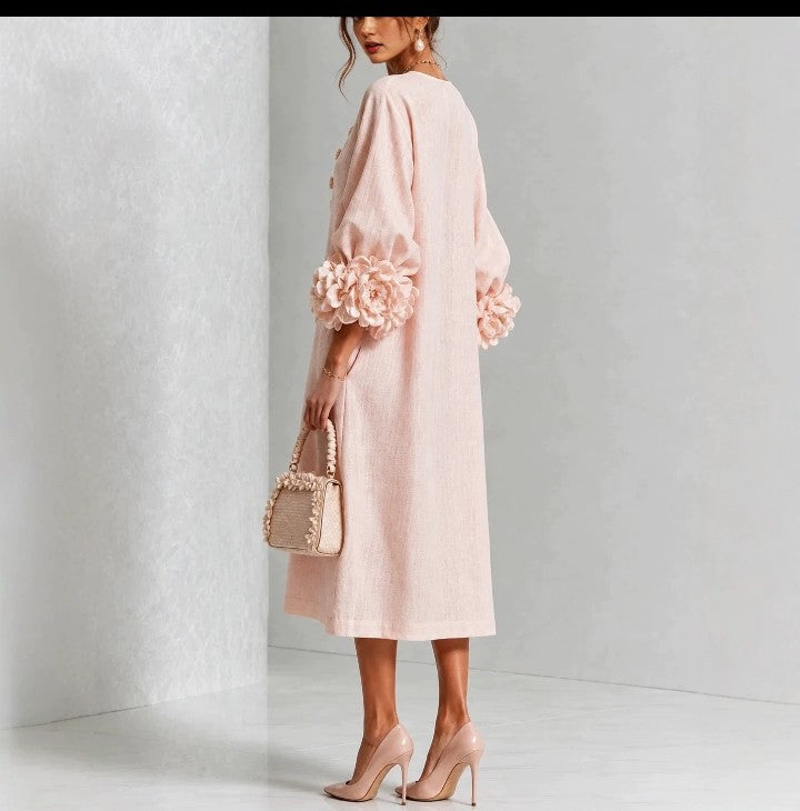 Three-dimensional Floral Dress With Puff Sleeves French-style A-line Party Wedding Dresses Women's Clothing