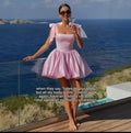 Short, Waist-cinching Satin Puff Skirt With Tie Shoulder Straps, Slimming Fit
